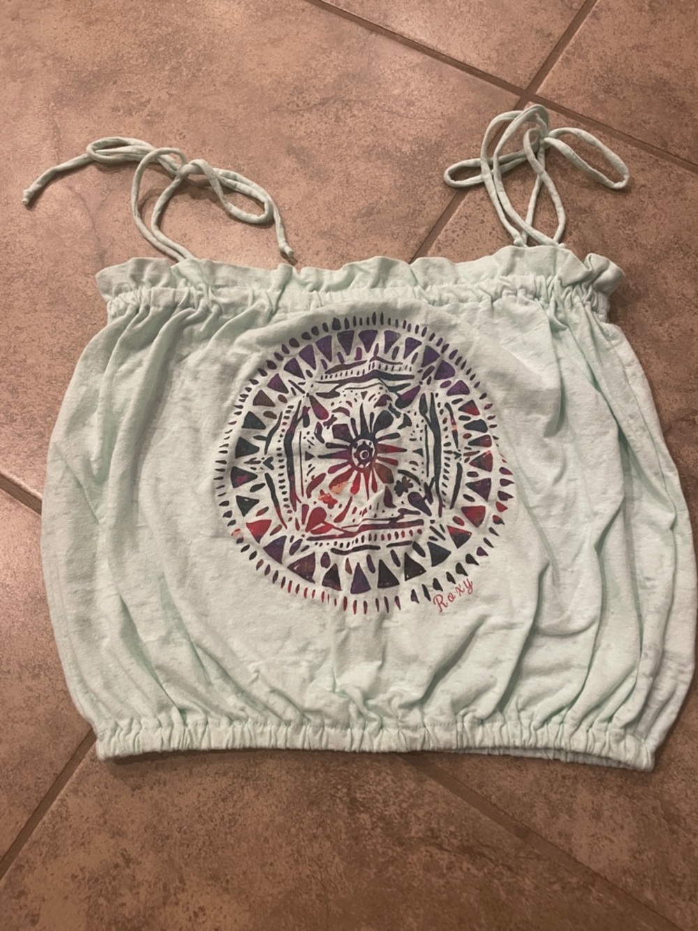 Roxy Mint Cropped Tie-Shoulder Tank with Multicolor Mandala